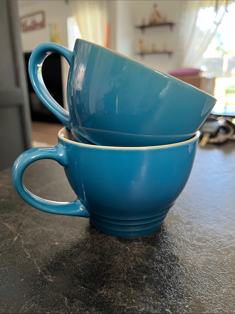 Le Creuset Teal Blue Ceramic Mugs - Pair